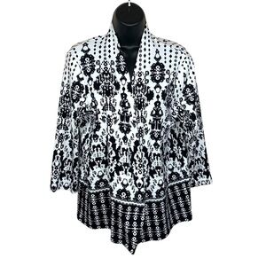 Rafaella Black White Print Shrug Sweater Cardigan Large Open Front Long Sleeve